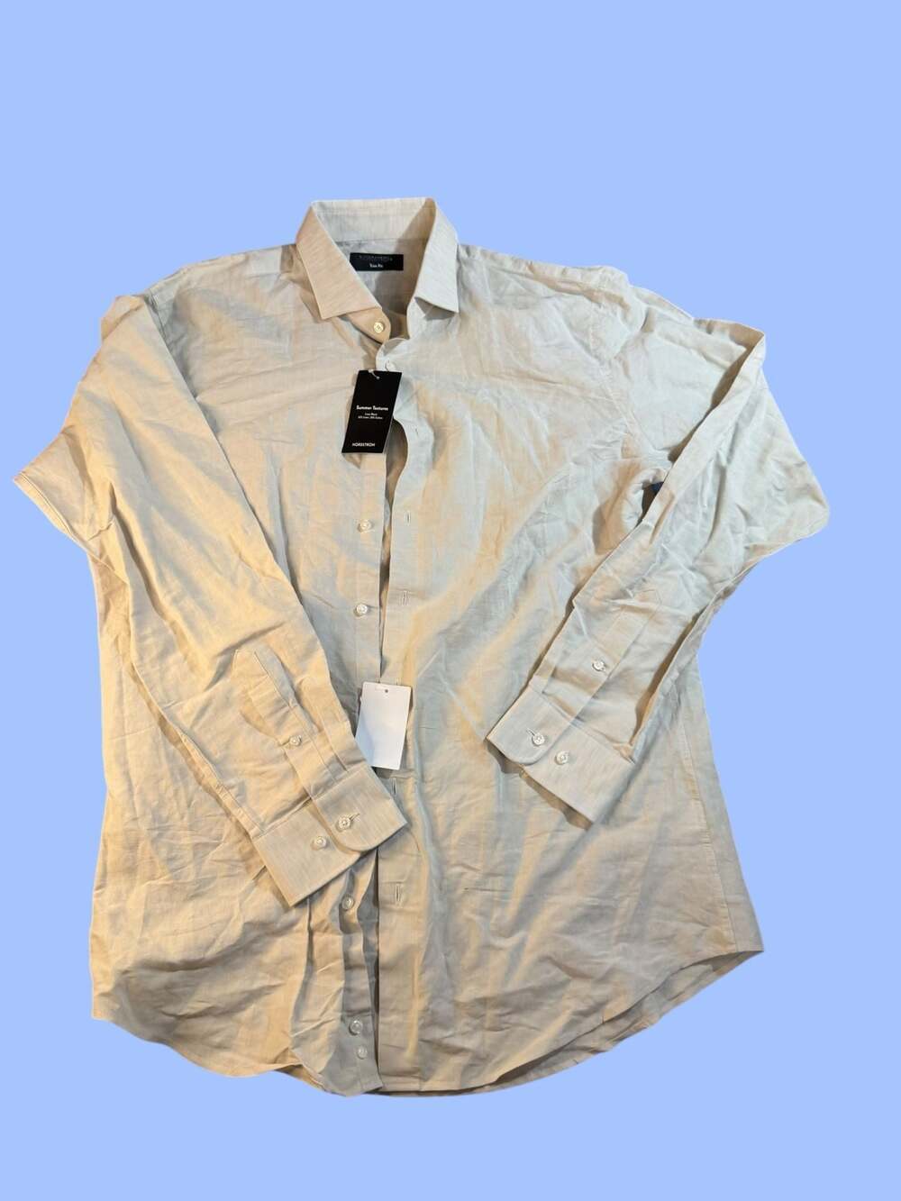 Nordstrom Trim Fit Tan Linen Blend Long Sleeve Button Up Shirt Size 16.5 36-37